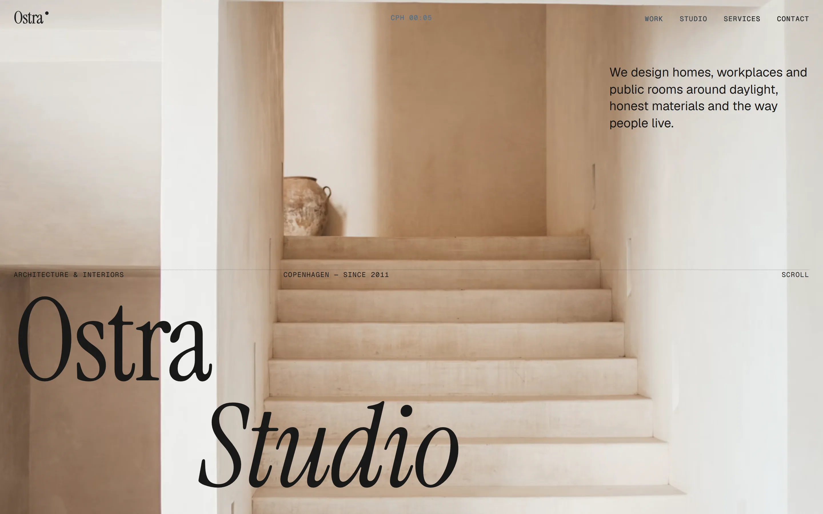 Ostra Studio home page on a desktop screen